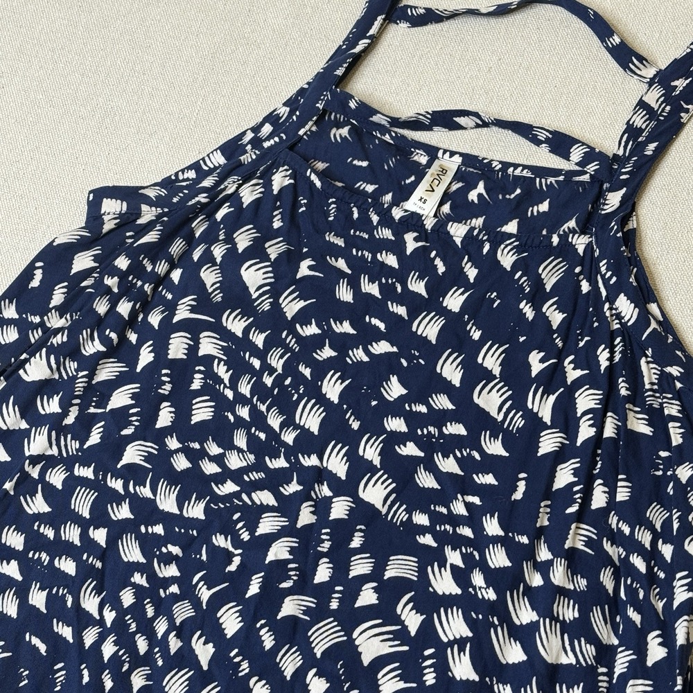 RVCA Women's Blue Print Salene Flare Strappy Sleeveless Mini Dress Size XS